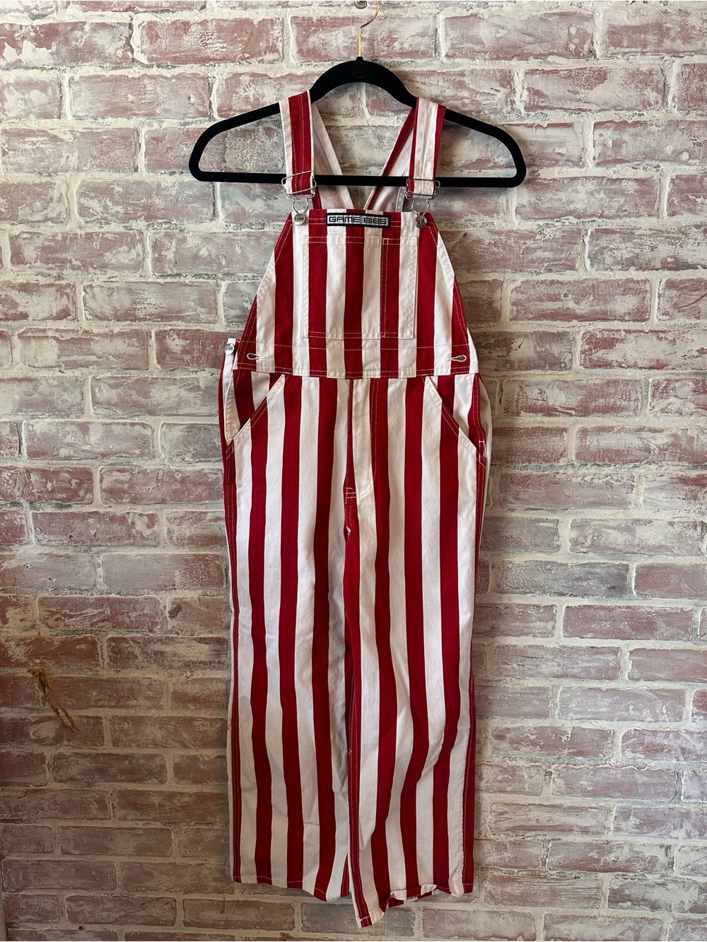 Striped Red & White Kids Overalls - Game Day Bibs!